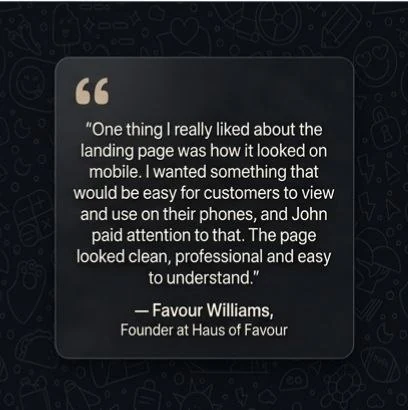 Favour Williams, Founder at Haus of Favour — client testimonial